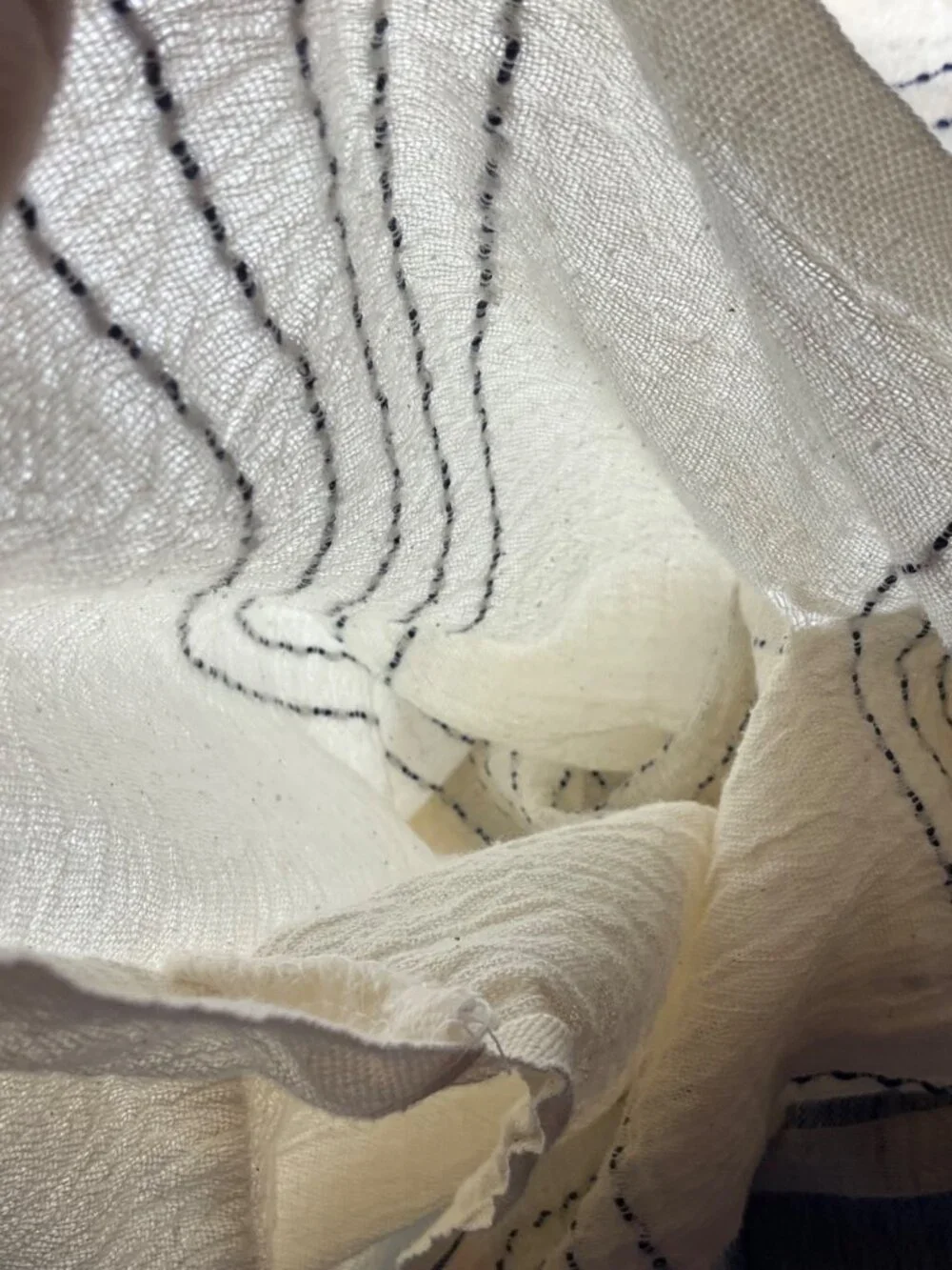 Handloom Nomad Cotton Poncho Beige Striped Fringe Boho Made Turkey Handmade - Picture 8 of 9